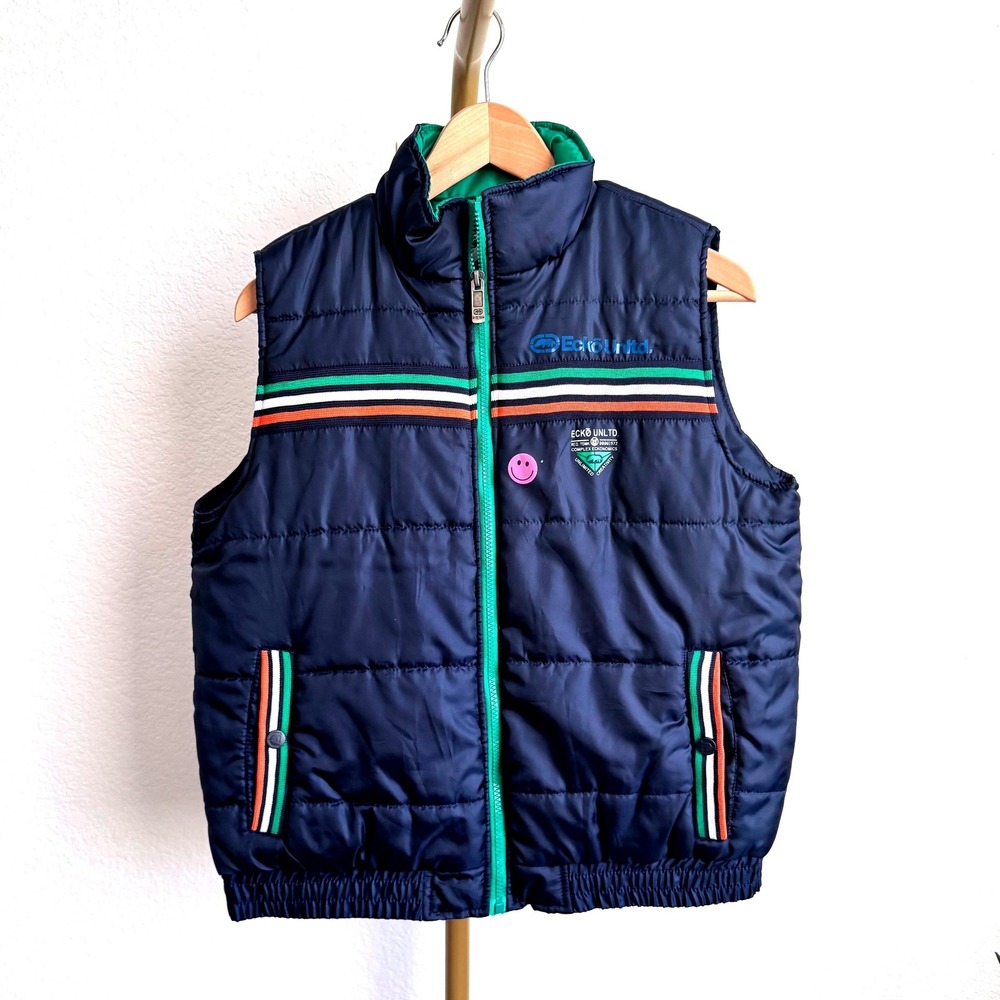 Y2K Men's Blue Zip Up Puffer Vest M Cozy Streetwear Skater Hip Hop Vintage